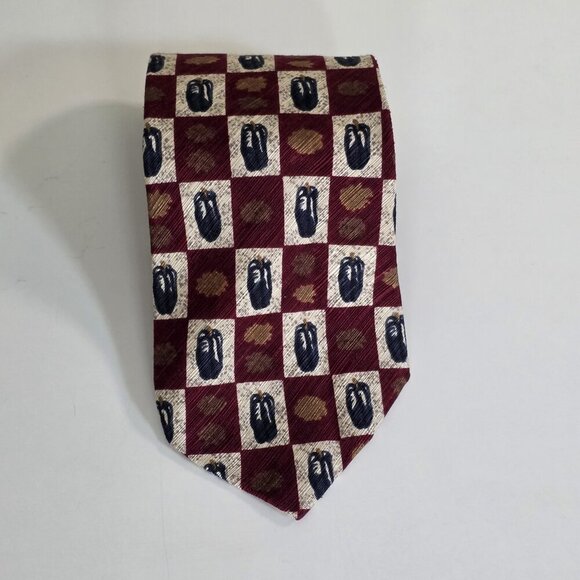 Moores Silk  Tie Gold Leaves Blue Feathers Print USA Made VTG W 4 in L 56 in - Picture 4 of 15